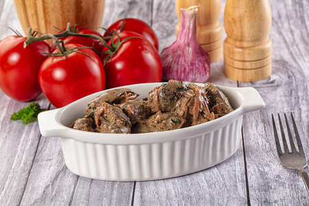 Homemade Chicken liver in cream sauceの写真素材