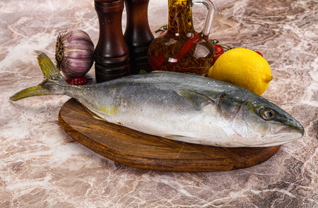 Raw Japanese Amberjack fish for cookingの写真素材