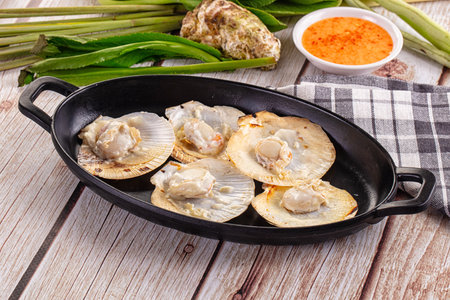 Gourmet Grilled scallops with cream cheeseの写真素材