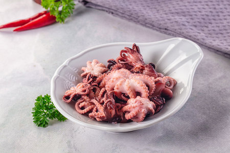 Marinated mini baby octopus in the bowl
