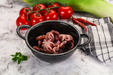 Marinated mini baby octopus in the bowlの写真素材