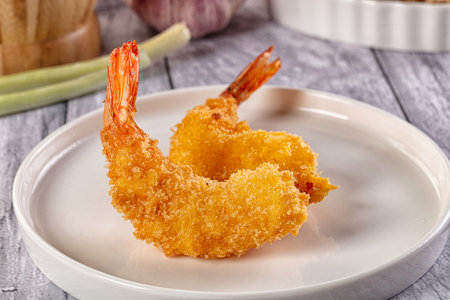 Golden crunhy breaded prawn appetizer snack