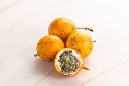 Yellow exotic tropical sweet maracuya fruitの写真素材