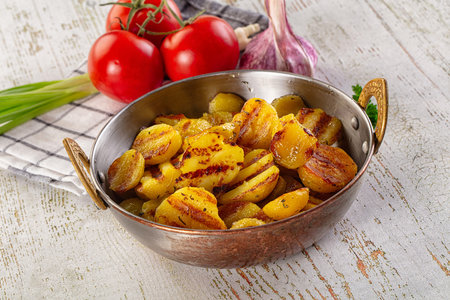 Grilled small baby young potato garnishの写真素材