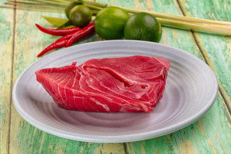 Raw tuna fish fillet steak for cookingの写真素材