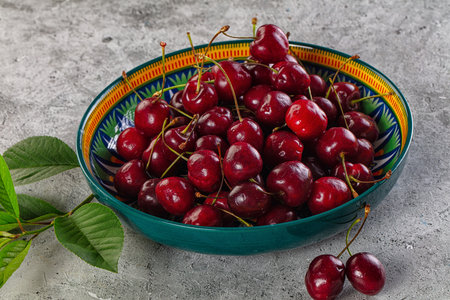 Ripe sweet juicy red cherry berryの写真素材