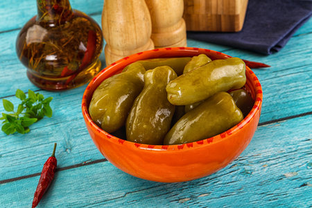 Homemade marinated pickled green tomato heapの写真素材