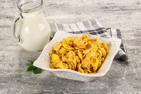 Corn flakes with milk for hearty breakfast