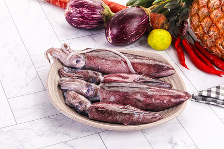 Raw fresh young squid for cooking