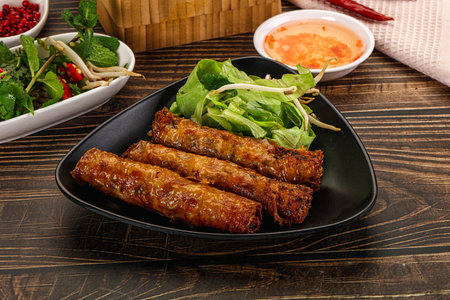 Fried Vietnamese stuffed spring roll with special sauce