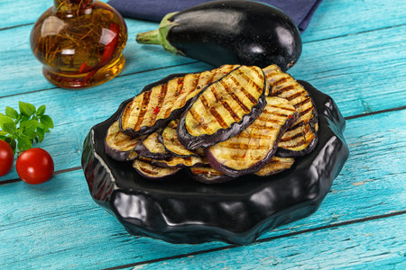 Grilled eggplant slices for snack appetizerの写真素材