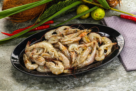 Raw fresh prawn seafood for cookingの写真素材