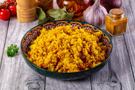 Indian aroma yellow curry rice with tumeric