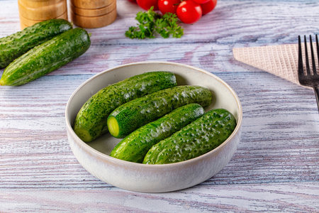 Homemade lightly salted cucumbers snack appetizerの写真素材