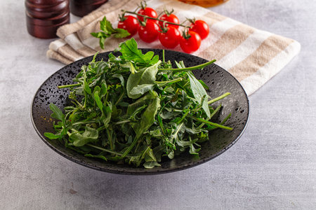 Green mix salad with arugula and spinachの写真素材