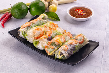 Vietnamese spring roll with prawn and mango