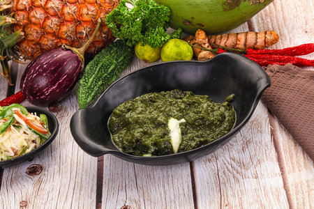 Vegetarian Indian cuisine - Palak paneer cheese with spinach