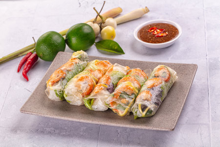 Vietnamese spring roll with prawn and mango