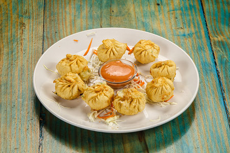 Tibetan cuisine - tasty Momo stuffed dumplingsの写真素材