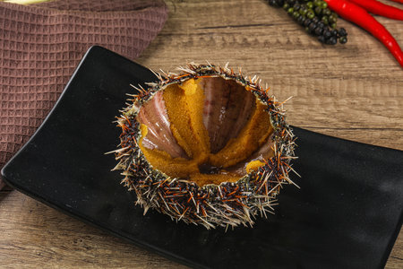 Delicous luxury raw sea urchin delicatessen