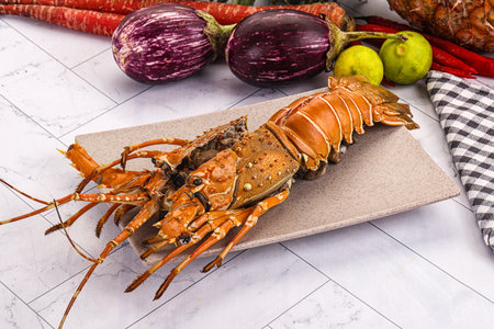 Luxury expensive boiled red spiny lobsterの写真素材
