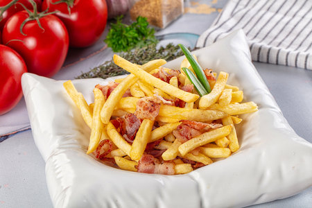 French fried potato with roasted bacon