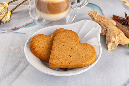 Sweet ginger cookies heart shape for snack