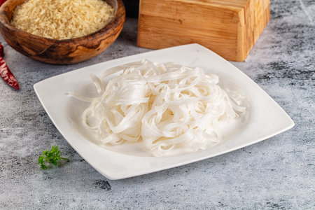 Boiled asian rice pho noodles for soup