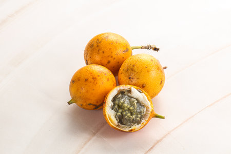 Yellow exotic tropical sweet maracuya fruitの写真素材