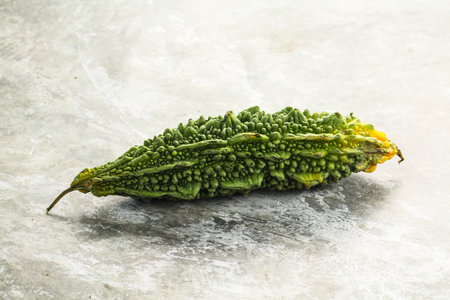 Raw green exotic tropical bitter melon vegetableの写真素材