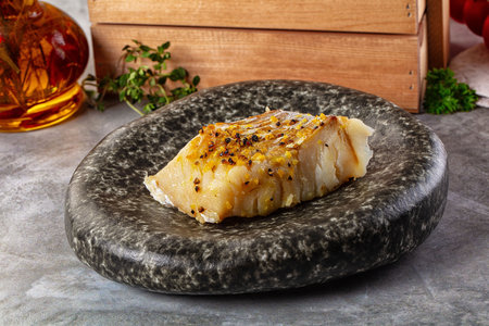 Steamed dietary fish fillet with spicesの写真素材