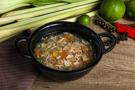 Asian traditional gourmet crab soup with spices