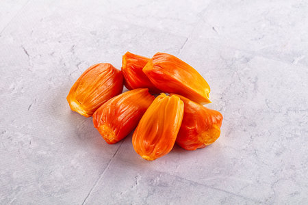 Red sweet juicy tropical red jackfruit segment heap