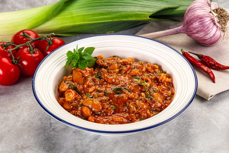 Chili con carne with minced beef and beansの写真素材