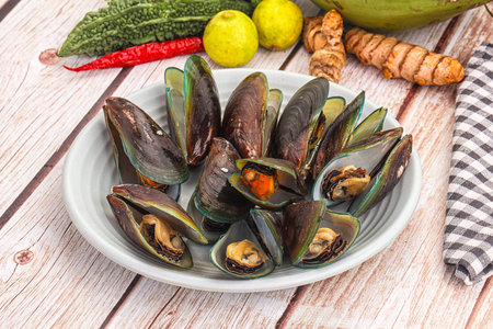 Gourmet Fresh boiled mussels in the bowl