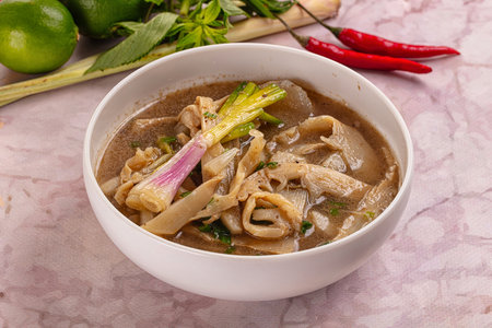 Asian Bamboo shoots traditional soup served green onion