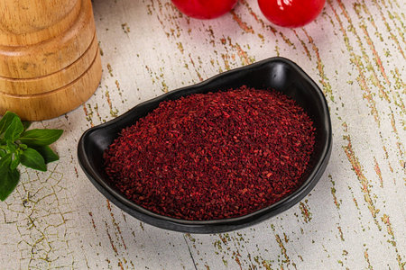 Natural organic Sumah powder for culinary in the bowlの写真素材