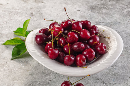 Ripe sweet juicy red cherry berryの写真素材