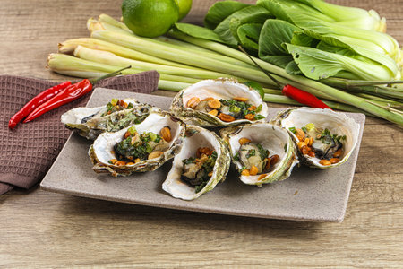 Baked oysters with green onion