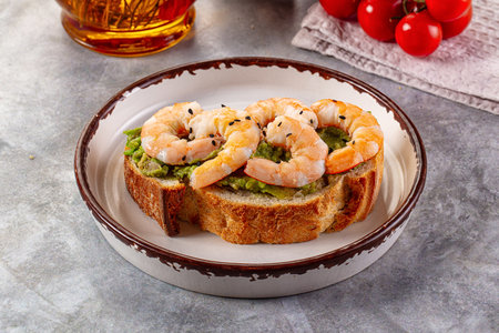 Sandwich with prawn and avocado mousseの写真素材