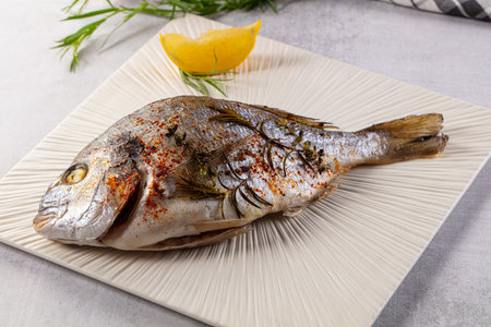 Baked dorada fish with spices and herbs