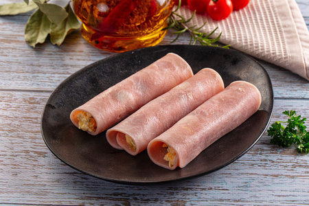 Delicious ham roll with cheese snackの写真素材