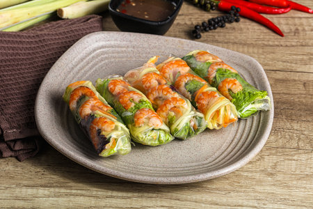 Vietnamese traditional spring roll with prawn and mango