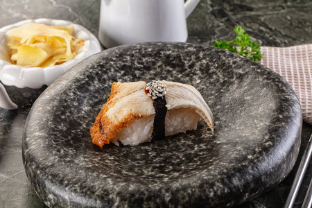 Japanese cuisine - sushi with eel served gingerの写真素材