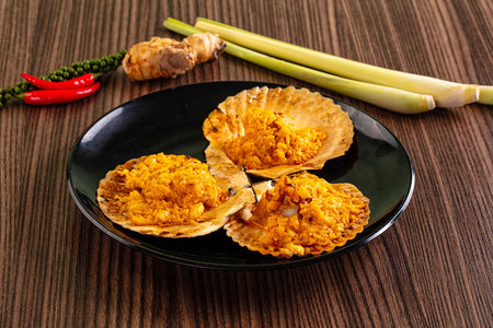 Baked scallops with cheese and garlicの写真素材