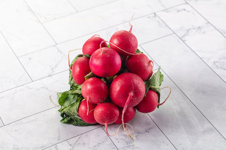 Raw fresh ripe radish root heapの写真素材