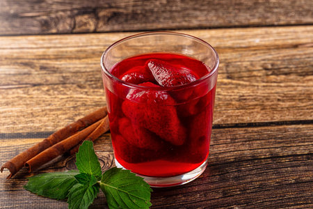 Sweet juicy cold strawberry lemonade served mint
