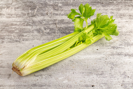 Raw green celery stem with leaves for cooking