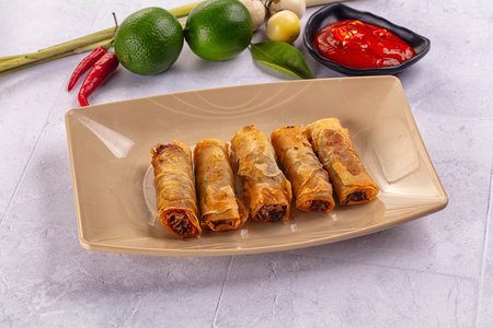 Stuffed Vietnamese Nem roll with meat and vegetables