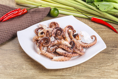 Grilled octopus red tentacle sliced appetizerの写真素材